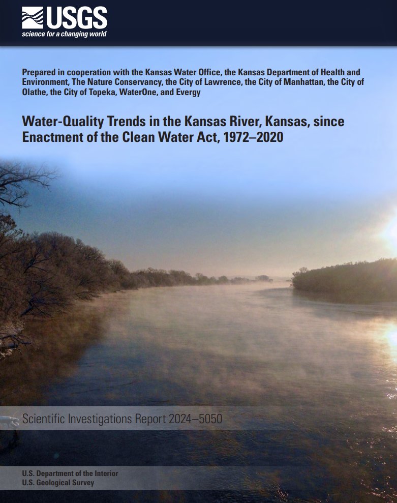 USGS_KS's tweet photo. Since the enactment of the Clean Water Act, the USGS has characterized water-quality trends in the Kansas River. Recently Thomas published a report over this topic, available here: https://t.co/w4V1xtOnY5 #CleanWaterAct #WaterQuality #KansasRiver #WaterResearch #USGS #WaterData https://t.co/WqMGUHywpo