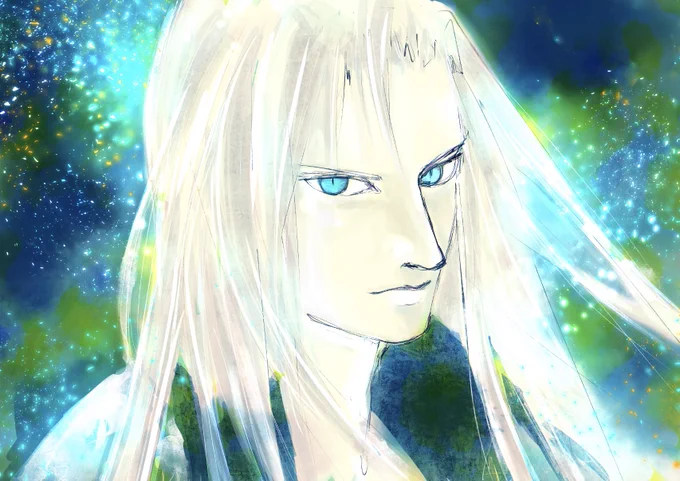 セフィロス 前に描いた絵に少し色塗り 