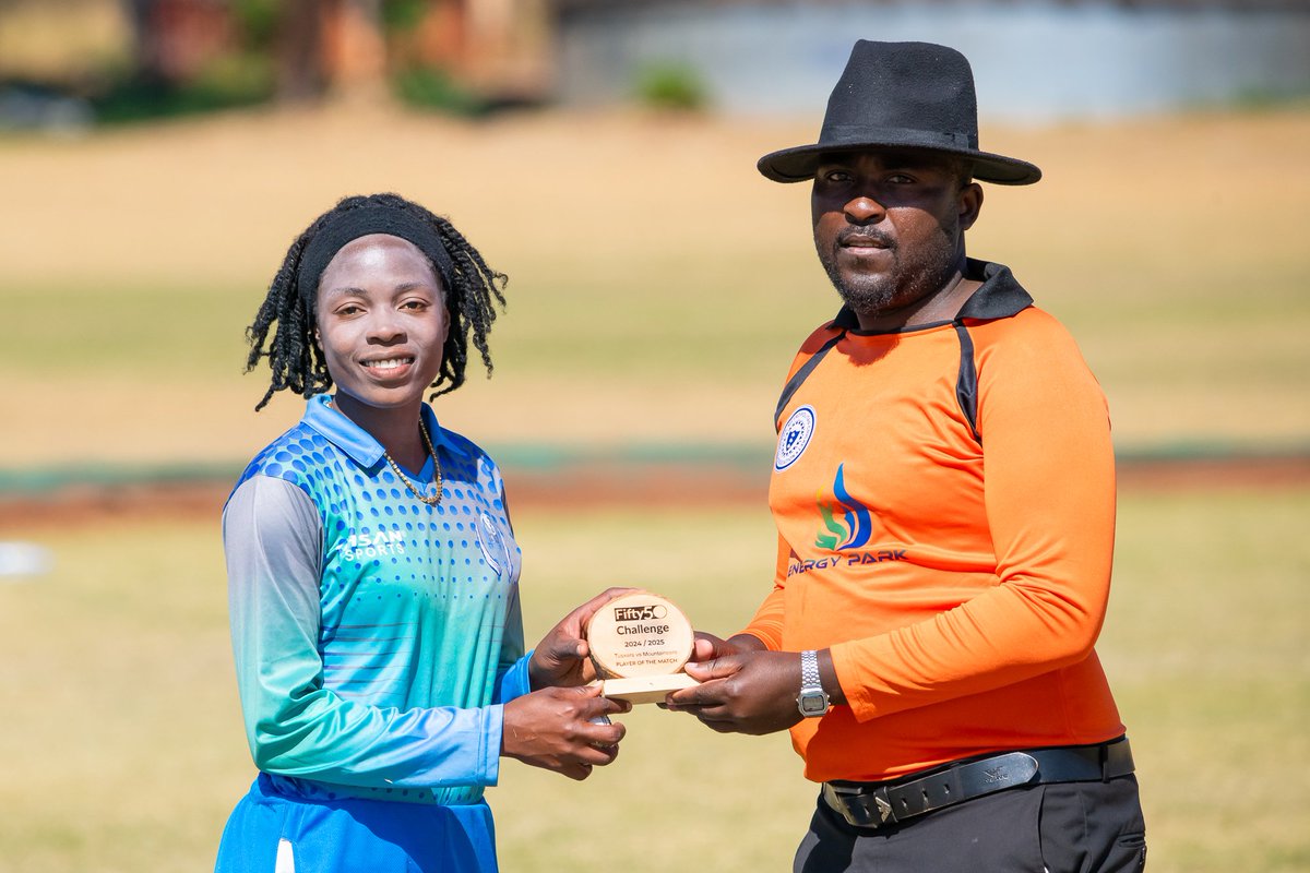 zimbabwewomen's tweet photo. #Fifty50Challenge | POTM 

For taking 5/18, Nomvelo Sibanda is adjudged the player of the match as Tuskers won by 55 runs over Mountaineers.

#MOUWVTSKW | #WeMeanCricket https://t.co/vdoEFOR2ix