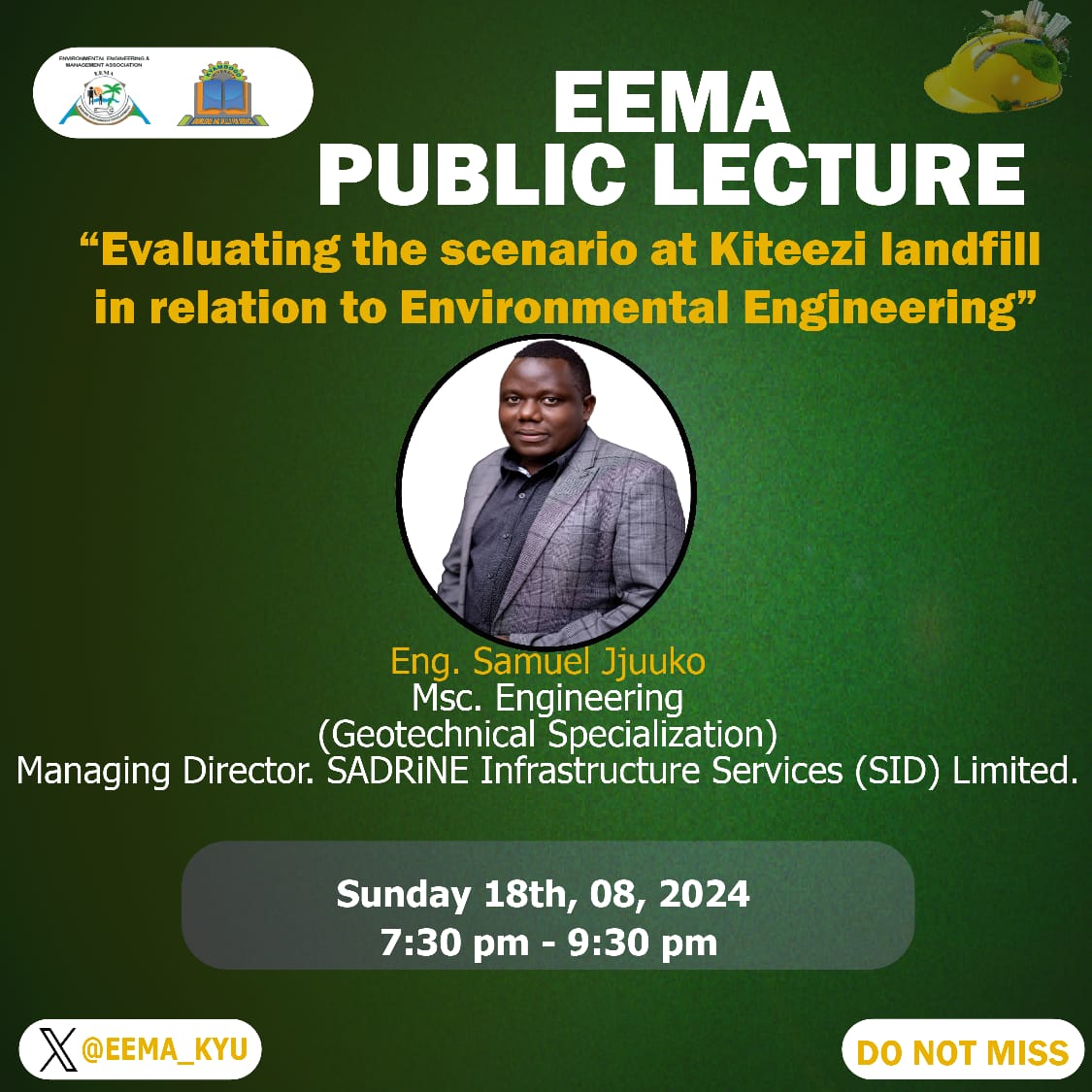 EEMA_KYU's tweet photo. #EEMApubliclectures
Join us today!!
Topic "Evaluating the scenario at Kiteezi landfill in relation to Environmental Engineering"
With  Mr. Samuel Jjuuko MD @SADRiNENG
⏰ 1930hrs - 2130hrs
🔗https://t.co/4Gx9PZH4ZH
#Kiteezi #waste_management #environmental_engineering https://t.co/iWqr15GPZS