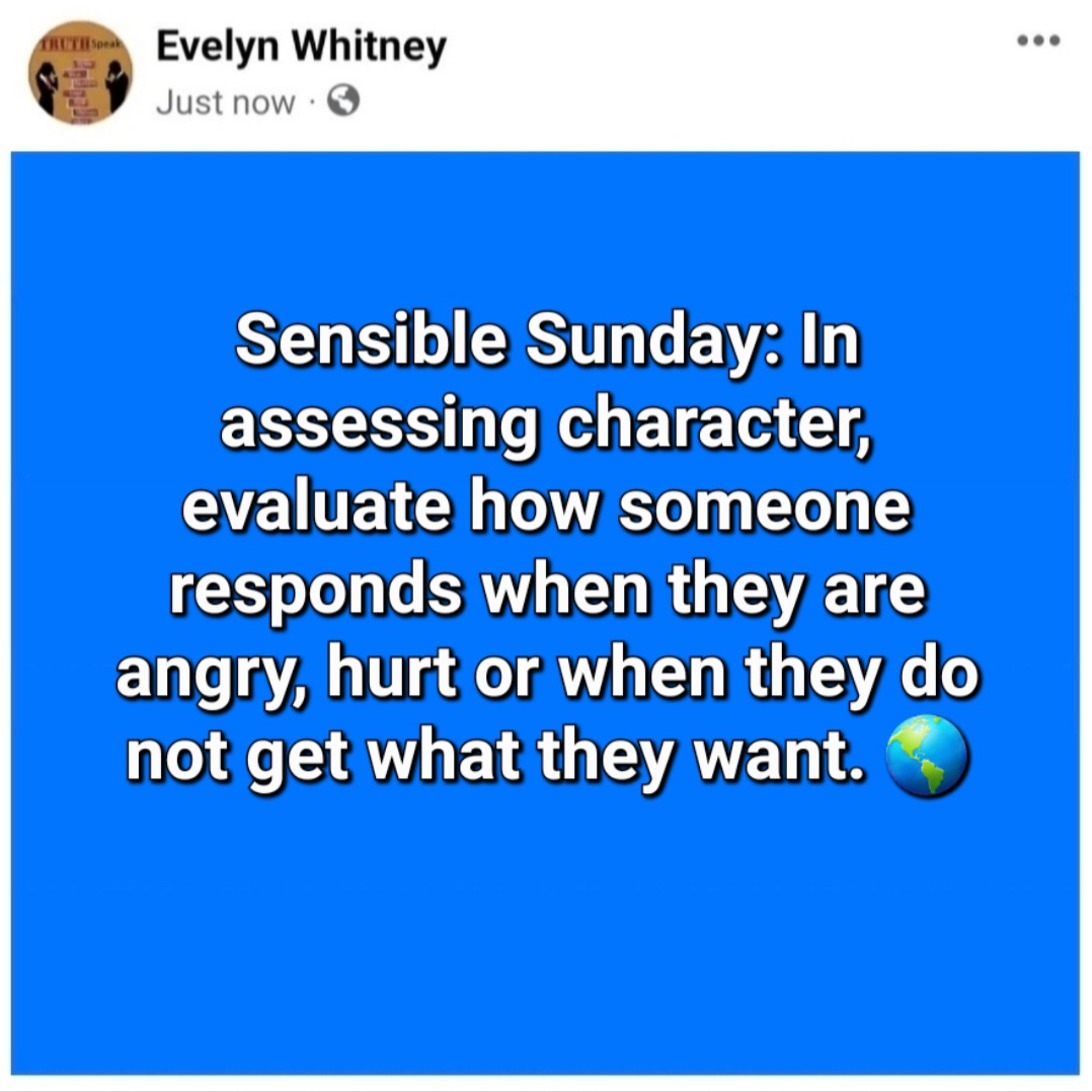 EWhitneyBooks's tweet photo. Sensible Sunday: In assessing character, evaluate how someone responds when they are angry, hurt or when they do not get what they want. 🌎

https://t.co/FuWGG7Np68 🌞 
IG &amp; X: EWhitneyBooks
YouTube: Evelyn Whitney https://t.co/ecnUDRyAY8