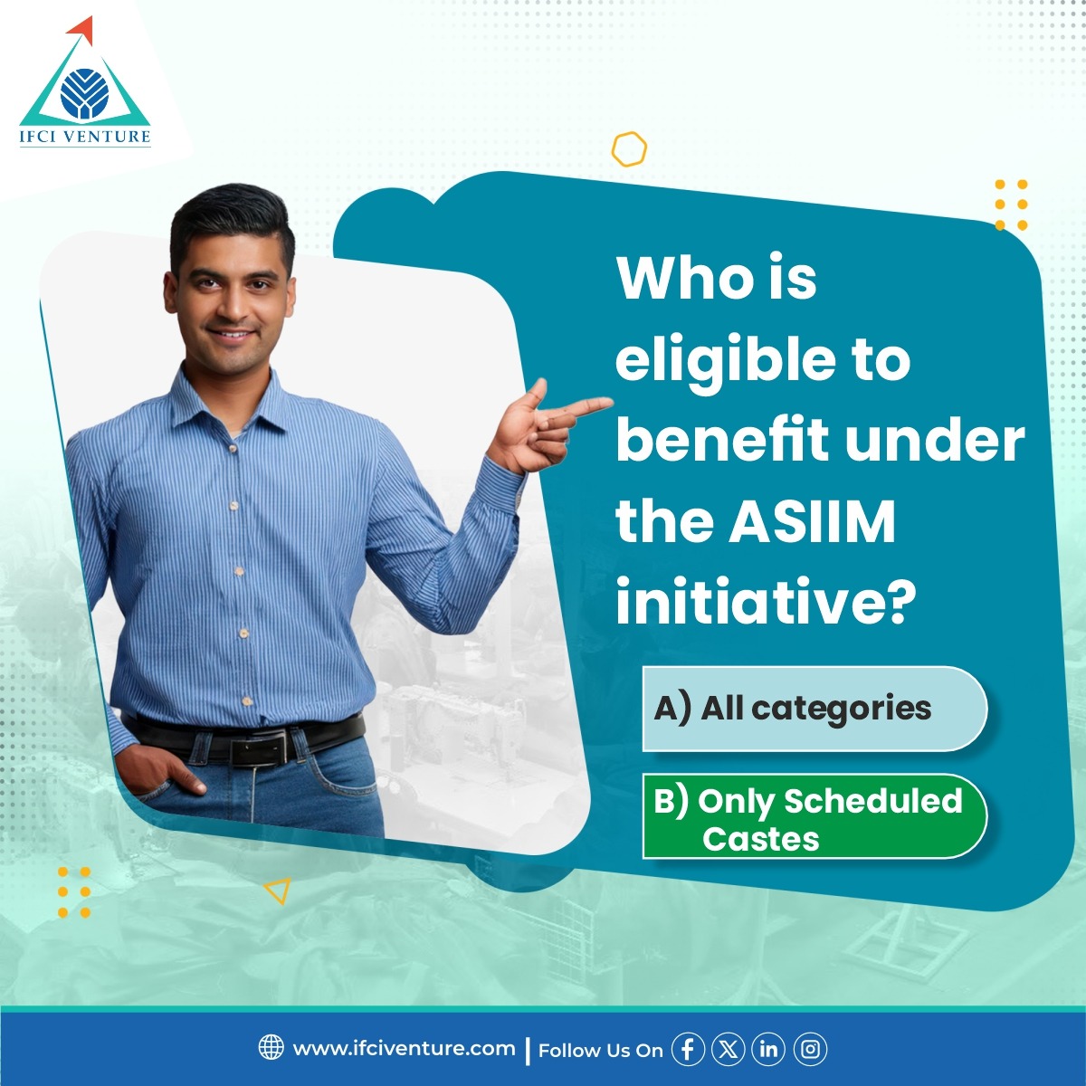 The ASIIM fund is designed to empower Scheduled Caste entrepreneurs, offering them dedicated support and opportunities to innovate and grow. 

#IFCIVCF #ASIIM #Empowerment #StartupIndia