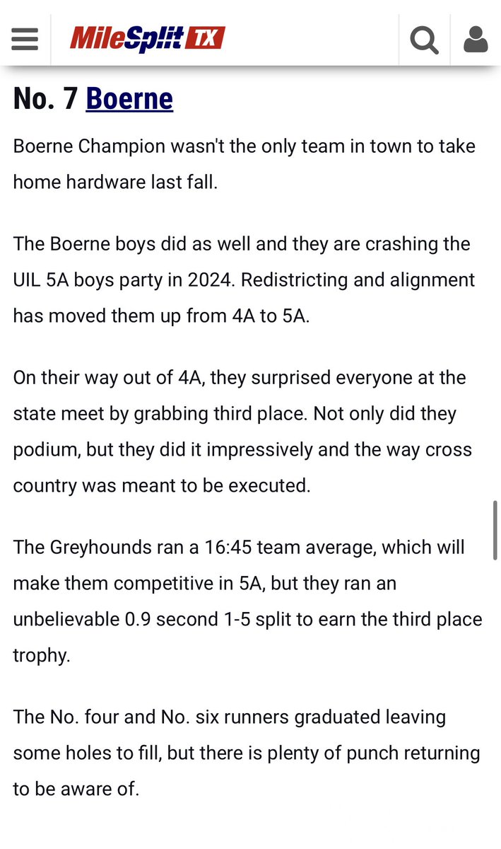 BoerneXCTrack's tweet photo. Hounds @TXMileSplit Preseason ranked #7 in 5A https://t.co/p2LV29YGVB