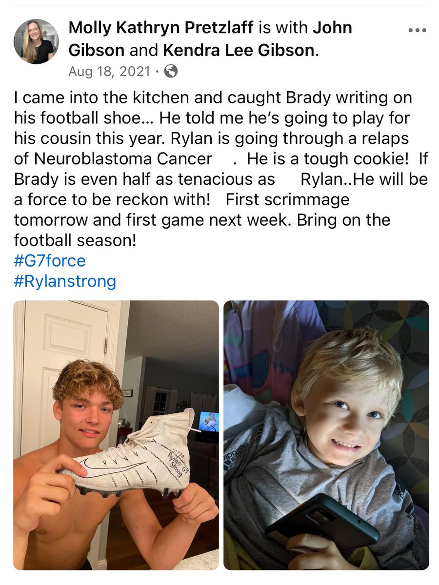 PretzlaffMolly's tweet photo. 3 years ago, Brady played his season for his cousin Rylan. We ended up losing Rylan to childhood cancer two years ago, but his memory will continue to live on in the way Brady plays with grit and tenacity. Now playing in Rylan’s memory!
@brady_pretzlaff
#G7force
#RylanStrong https://t.co/9PWsUld4lg