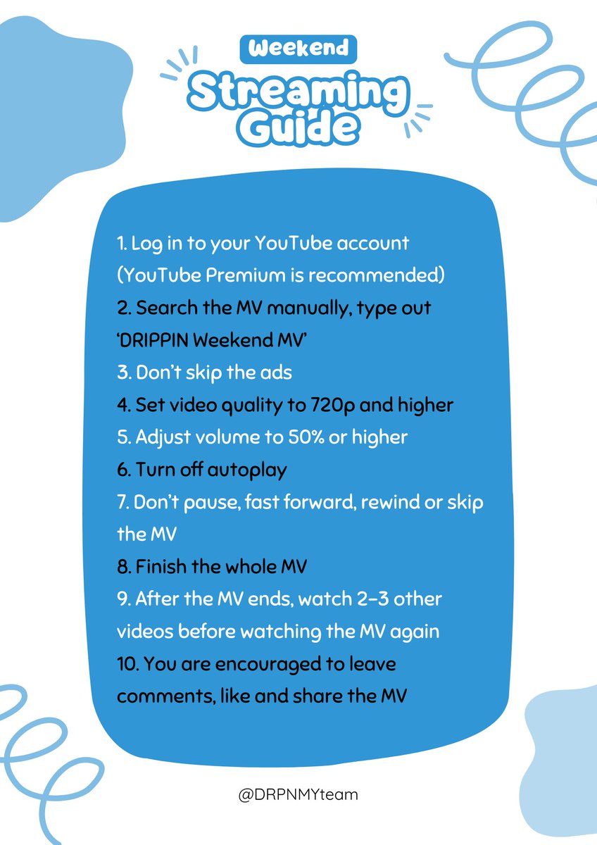 📢 WEEKEND MV YOUTUBE STREAMING

DREAMINs, our target is to reach 2M views in 24 hours. Please stream the MV according to the guideline to make the view counts. Good luck, DREAMINs!

#DRIPPIN #드리핀 <a href="/DRIPPIN/">DRIPPIN</a>