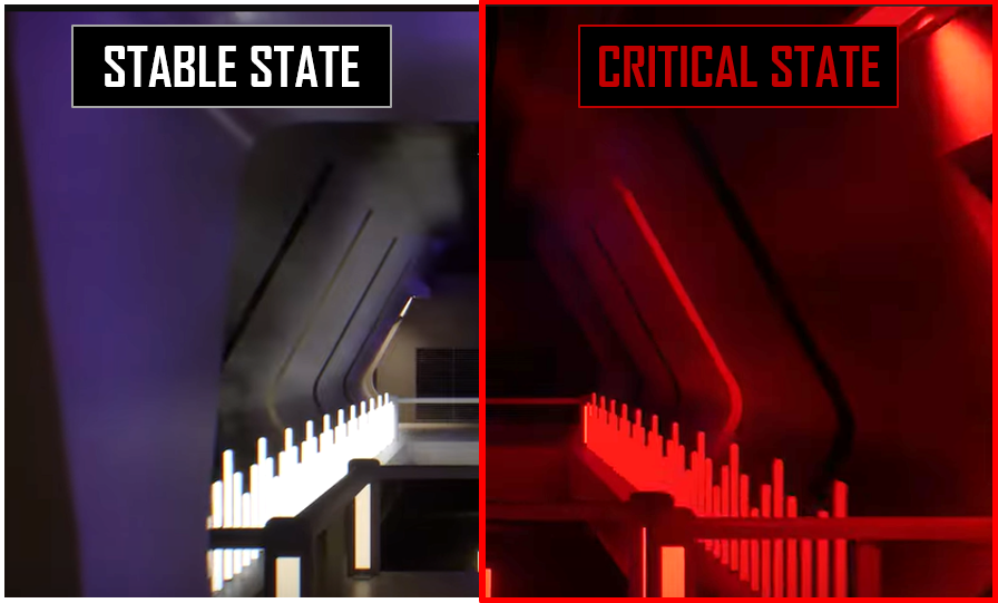 ExNihiloGame's tweet photo. Game feature: "Stable State ⇆ Critical State" 　
 (日本語↓) 
After a set period of time, your surroundings turn blood red, and strange beings start to patrol areas that you once thought safe. Quickly return to the confines of your pod to reset the cycle! #indiegame #indiedev https://t.co/l6TXYYZFCj