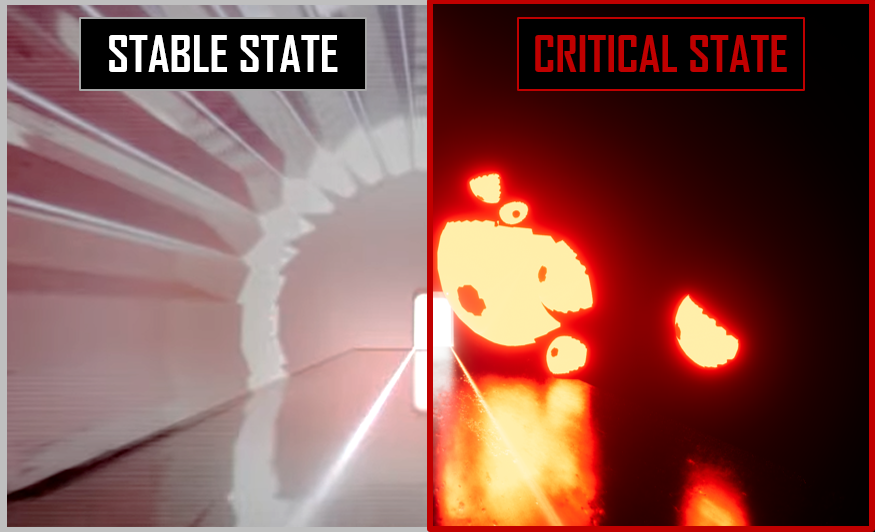 ExNihiloGame's tweet photo. Game feature: "Stable State ⇆ Critical State" 　
 (日本語↓) 
After a set period of time, your surroundings turn blood red, and strange beings start to patrol areas that you once thought safe. Quickly return to the confines of your pod to reset the cycle! #indiegame #indiedev https://t.co/l6TXYYZFCj