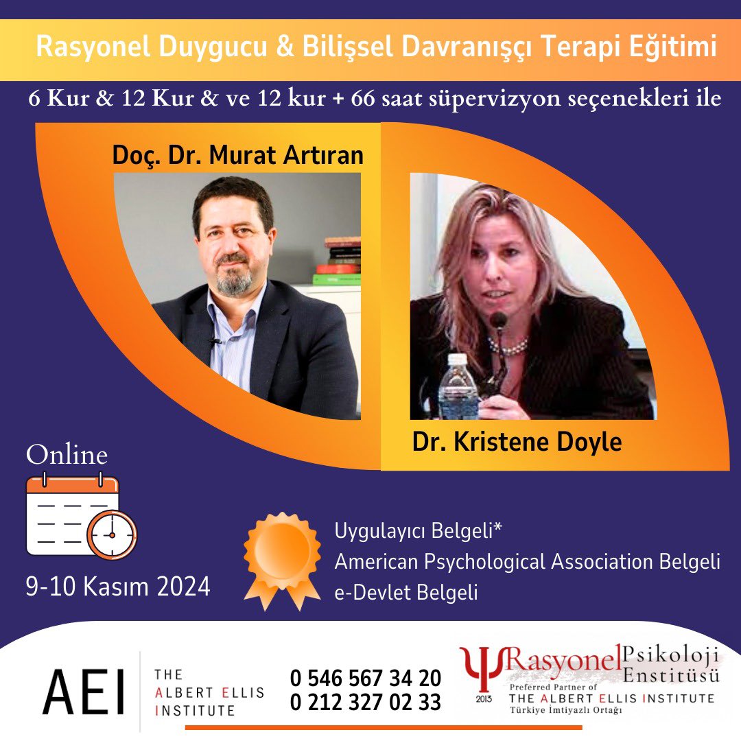 RDDT BDT MBDT Psikoterapi eğitimleri yeni dönem kayıtları başladı. Rasyonel Psikoloji Enstitüsü - Doç. Dr. Murat Artıran 
#addt #rddt #bdt #mbdt