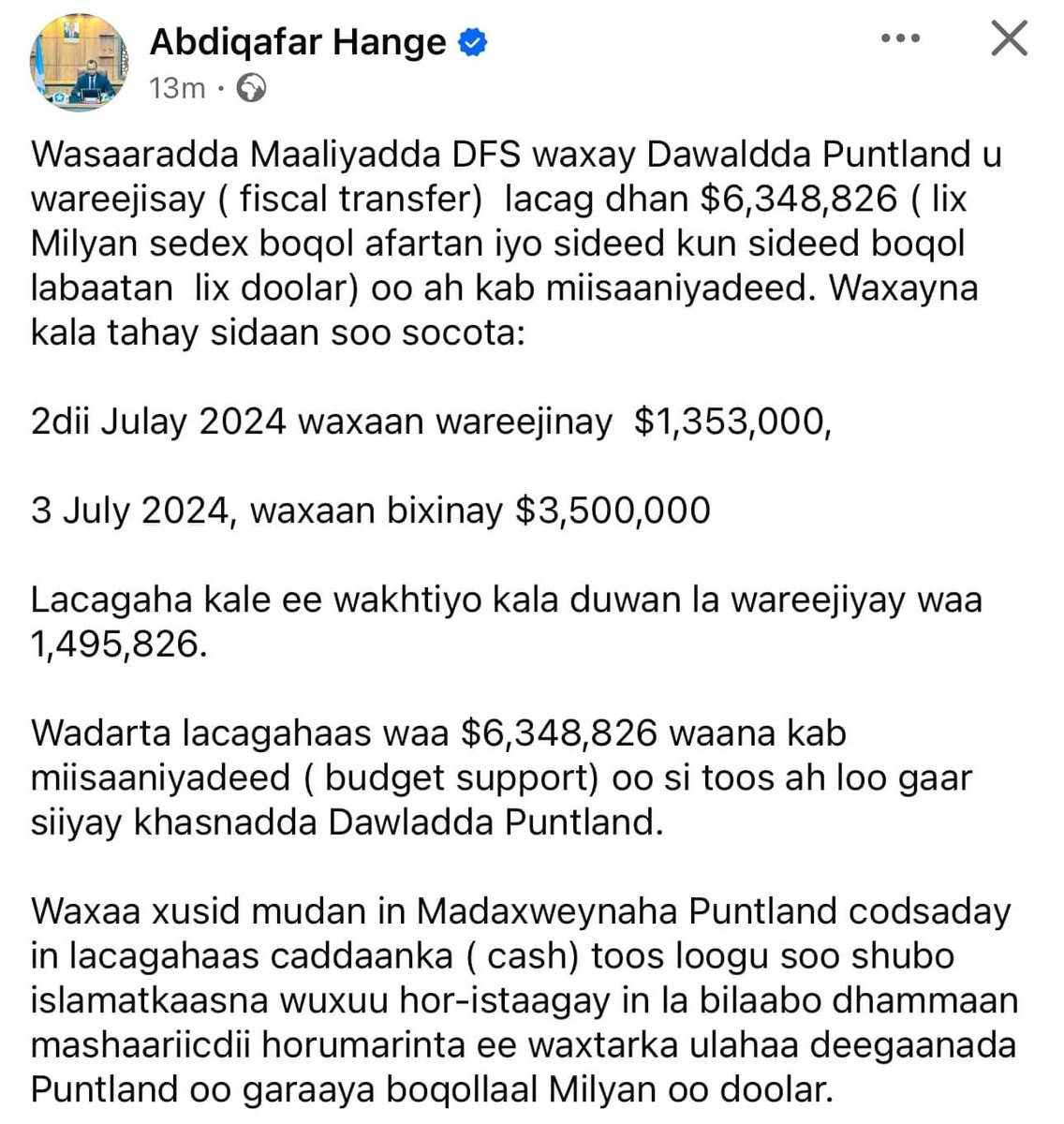 UDUBForum's tweet photo. Wasiir ku xigeenka Maaliyada XFS ayaa shaaca ka qaadey lacago loogu tala galey mashraac kab miisaaniyadeeda ah, toos loogu shubey qasnada #Puntland mashaariicdana u hor istaag ku sameeyey madaxweyne #Deni https://t.co/9Tr63L2SZl