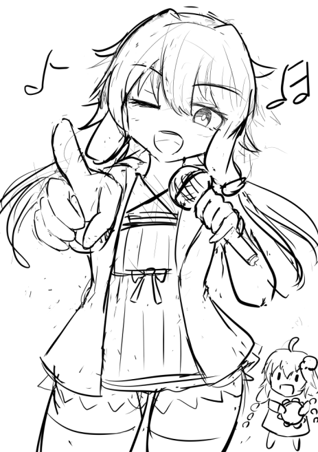 ノリノリカラオケするゆかりさんと合いの手あかりちゃん描いてみたけど普段カラオケ行かなすぎてわからん 