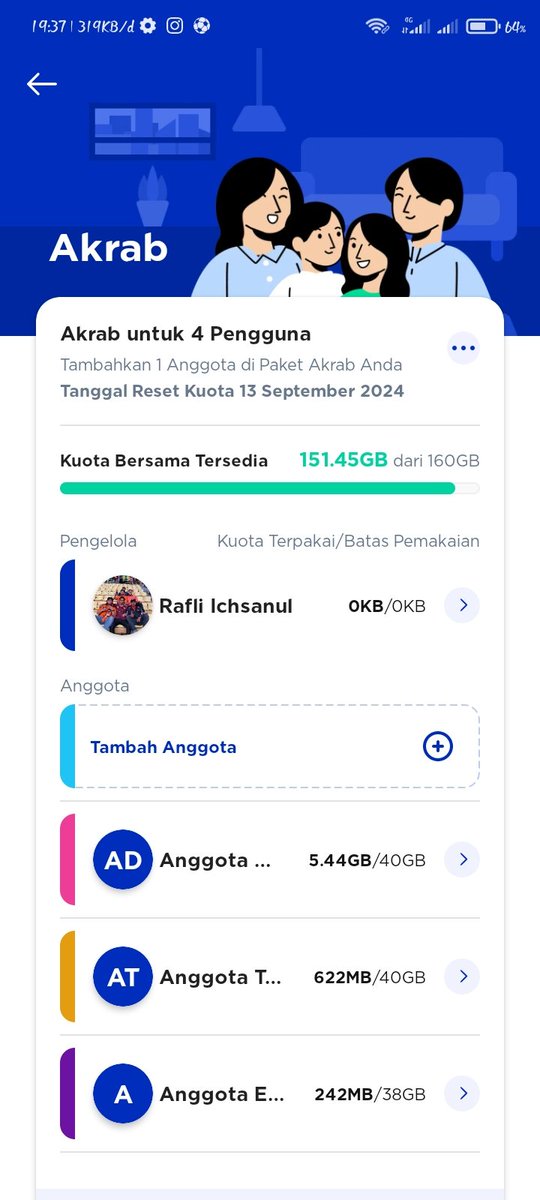 RIchsanul's tweet photo. WTS XL Akrab 65k/orang (Maximal dapet 105GB) Sisa 1 slot.
• 40GB kuota bersama
• 7.5GB kuota nasional
• Kuota lokal sesuai daerah (max 57.5GB*)
• Ga ada kuota reward 

*;
Area 1 : 47.5GB
Area 2 : 52GB
Area 3 : 65GB
Area 4 : 105GB

Bisa add dulu
#zonauang #WTS #WTB https://t.co/TJMlpjoYuE