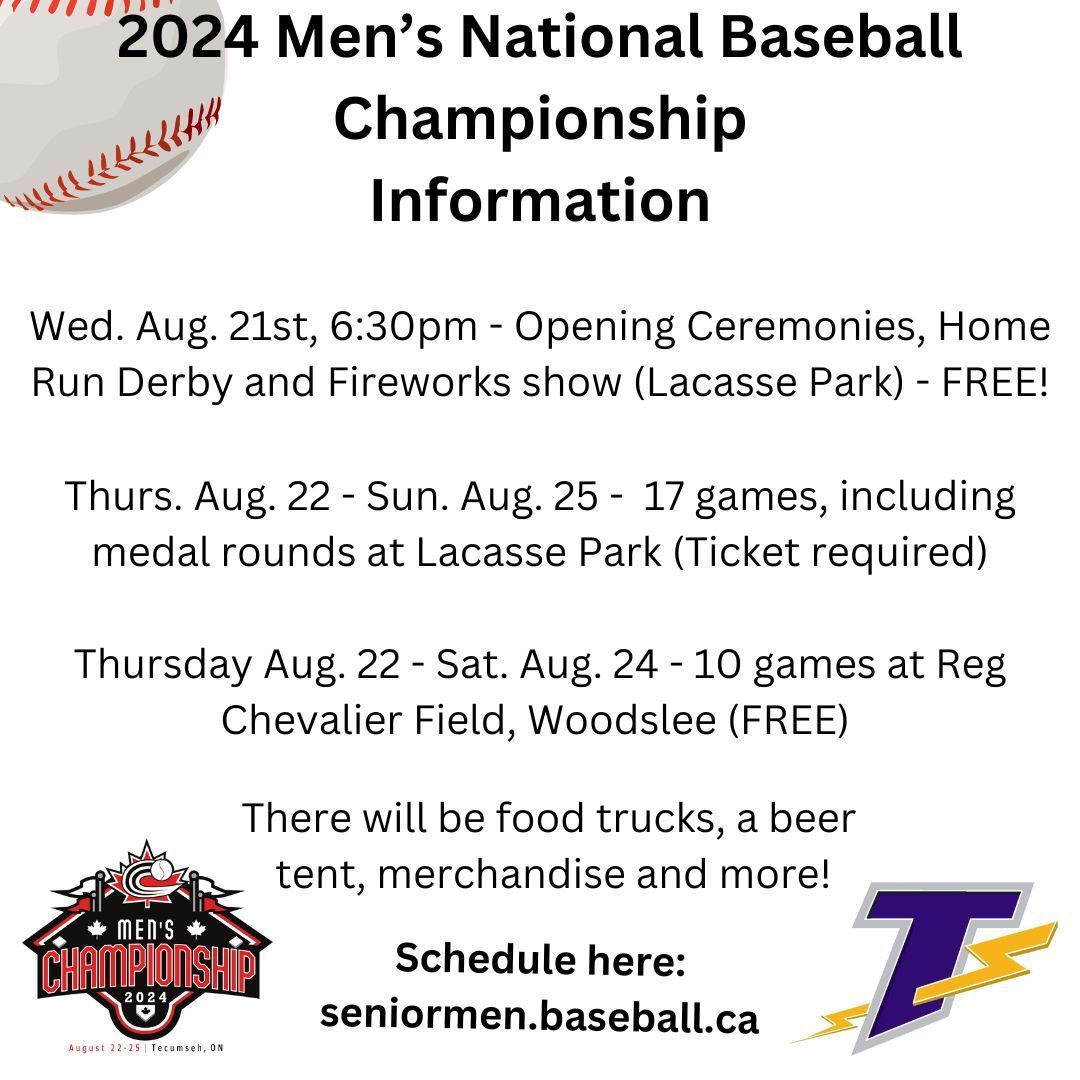 TecumsehThunder's tweet photo. Some general information about the Nationals tournament coming up! Please visit https://t.co/bAA3R9ZpuK for schedule, team rosters, scores, etc. @BaseballCANNats https://t.co/JwuGeF6JVI