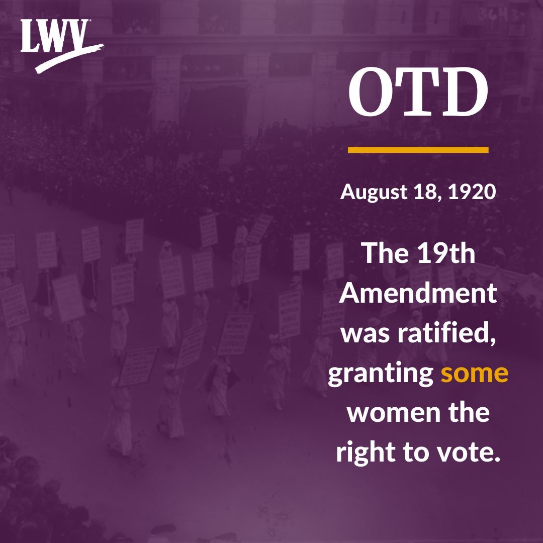 The history of women's suffrage is not perfect. 

However, today and every day, we want to remind all women that they hold enormous power in our elections. Together, women power democracy. 

So get ready to make your voice heard in November and make your plan to vote <a href="/VOTE411/">VOTE411</a>.