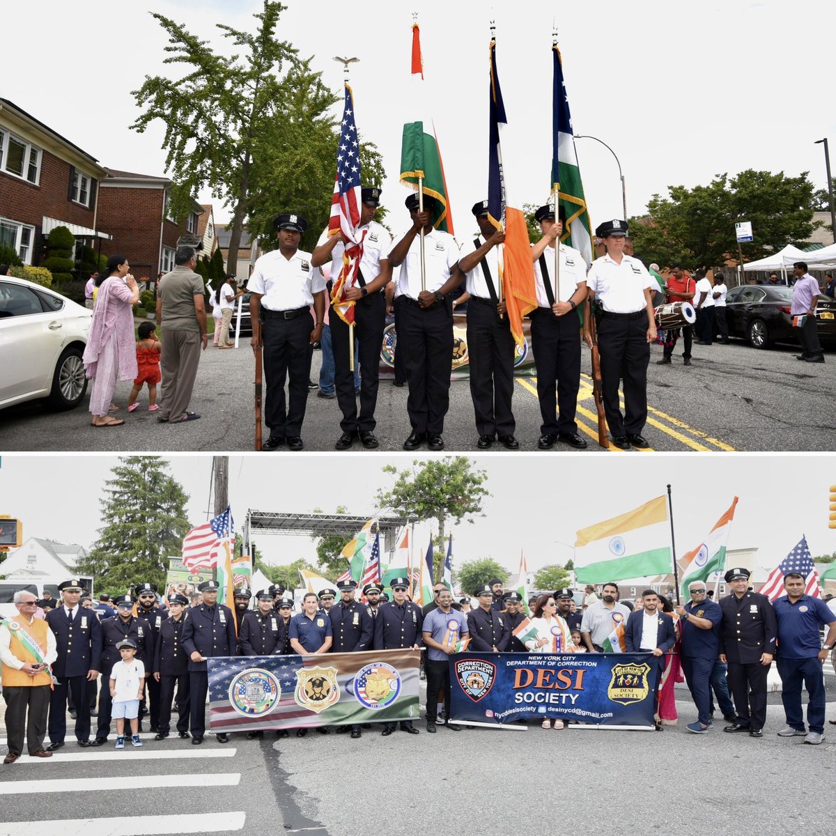 NYPDDesi's tweet photo. #Highlights 📸 from #NYPDDESISociety, @IOSNYPD & #AMLEU marching in the 9th Annual #Queens India Day Parade. Members alongside community partners celebrating #India Independence. Thank you @NYPDPC Advisor, Oscar Cardentey for joining us & FBIMA for organizing the event. #Unity https://t.co/D5VGWU4rPC