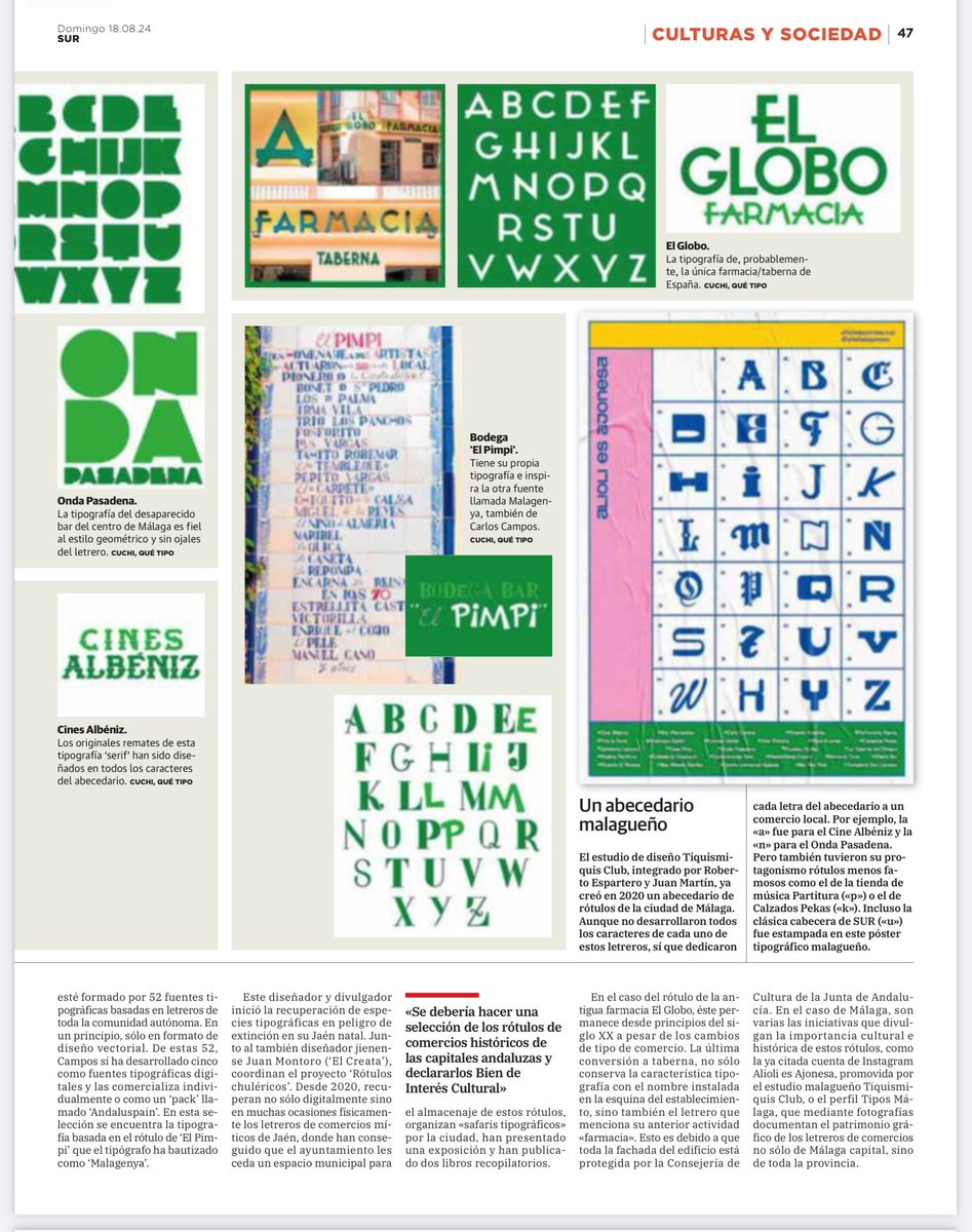 soynachoherrera's tweet photo. Un paseo por la tipografía malagueña. ✍🏼

De la mano de @EncarniHinojosa en el @DiarioSUR , entrevistando al Diseñador Gráfico Carlos Campos. https://t.co/9sbN58oknl