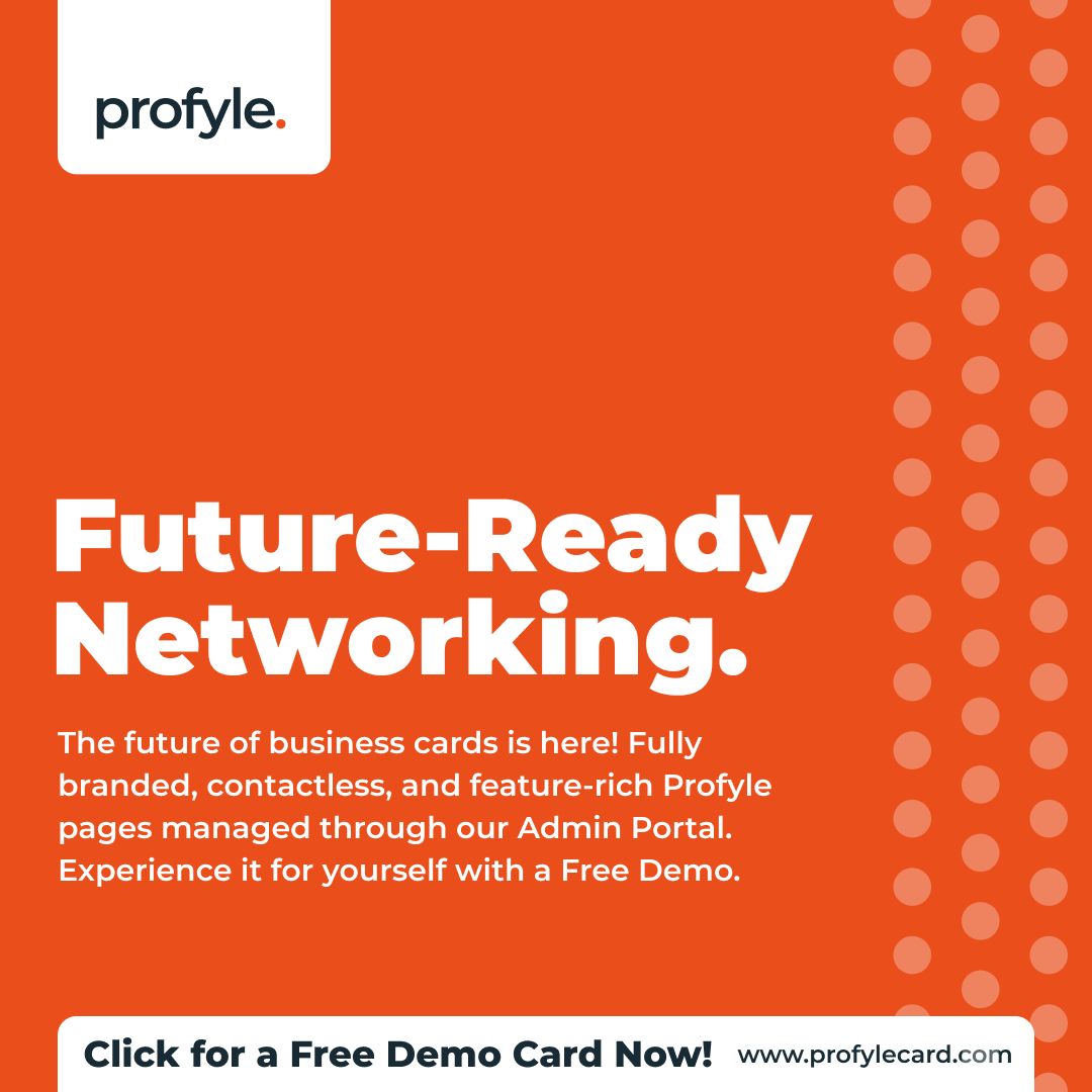 profylecard's tweet image. Future-Ready Networking is here! 🌐 Fully branded, contactless Profyle Cards packed with features. Manage it all through our Admin Portal. Experience the future with a Free Demo! go.profyle.cards/H7ya9M #FutureReady #Networking #DigitalTransformation