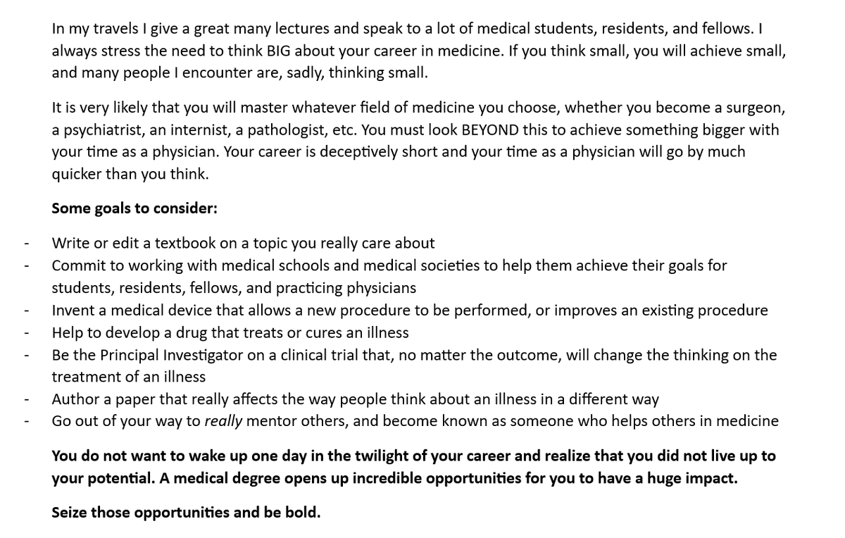 Here are some thoughts of mine on how to achieve BIG things during your career in medicine. Please retweet! #medicine #surgery #medschool #medtwitter #gitwitter #medicalschool #medicalstudent #MedicalStudents