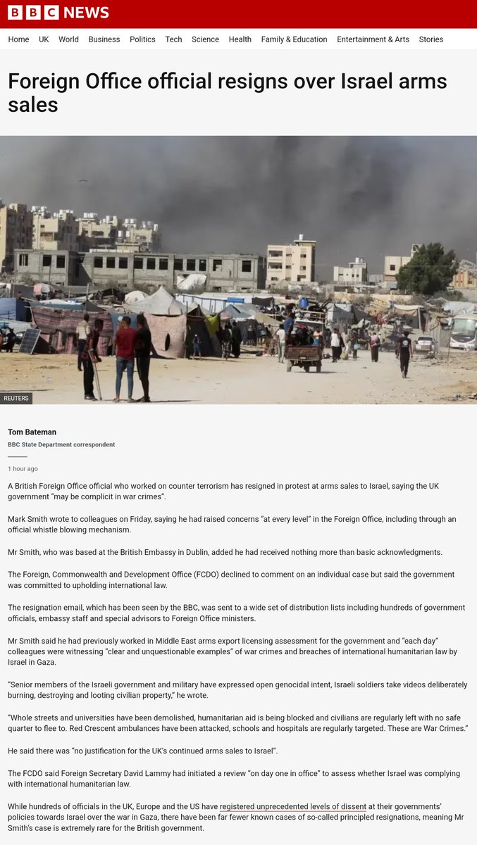 HindHassanNews's tweet image. BBC News has now confirmed the resignation of British diplomat Mark Smith over Gaza, they too have now seen the email. Hopefully this is sufficient confirmation for those who cast doubt on the legitimacy of the letter &amp;amp; wanted the story verified by non-Arab journos &amp;amp; news orgs.