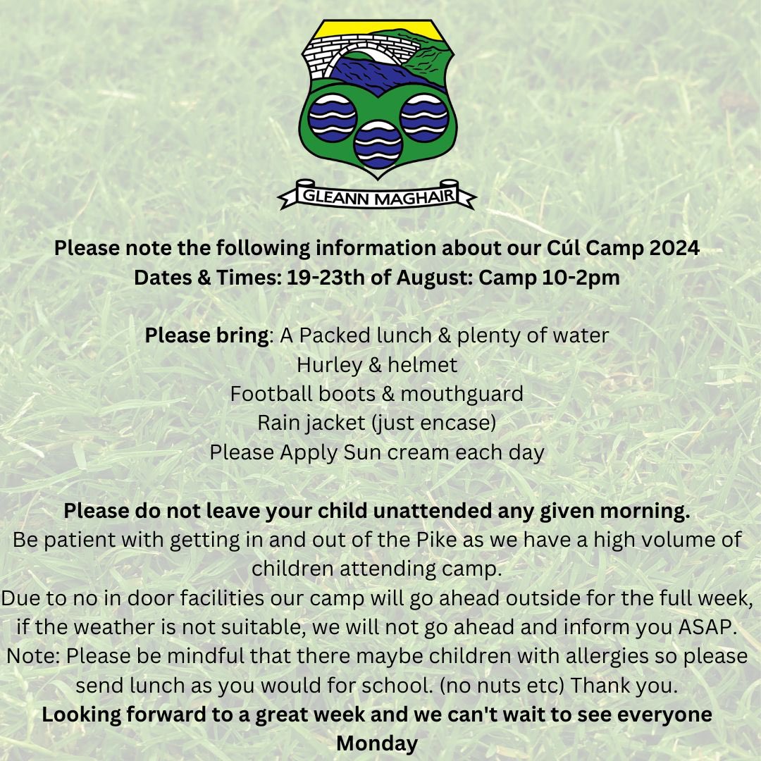 GlanmireGAA's tweet photo. We are very excited to welcome tomorrow’s Cúl Camp members 🤗 Please pay attention to the information below.
We look forward to a fun filled, action packed, skill learning, confidence thriving, friend making kinda week 🙌
@GrandonsToyota
#glanmire #football #glanmireabú #CULCamp https://t.co/3ahcnezz4b