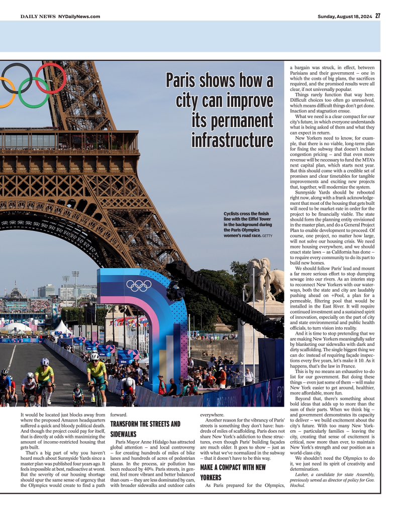 Micah Lasher (@micahlasher) on Twitter photo Paris dreamed big for the Olympics. I wrote about what it would mean for New York to do the same — even without the Games — in today’s <a href="/NYDailyNews/">New York Daily News</a>.
nydailynews.com/2024/08/18/new… Paris dreamed big for the Olympics. I wrote about what it would mean for New York to do the same — even without the Games — in today’s <a href="/NYDailyNews/">New York Daily News</a>.
nydailynews.com/2024/08/18/new…