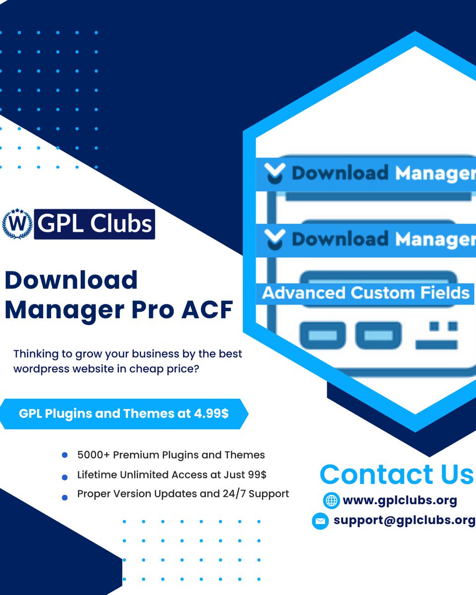 GplClubs's tweet photo. 🌐 Download Manager Pro ACF at just 4.99$👍👍

🏆 Buy from here : https://t.co/h2aMetHR8E

🌏 Our website - https://t.co/mlJjzl30ln
   Email us : support@gplclubs.org

#wordpressplugins 
#gplplugin 
#gplthemesandplugins
#WordPressPlugin 
#GPLPlugins
#DownloadManagerProACF https://t.co/Z5GmcCxYJC