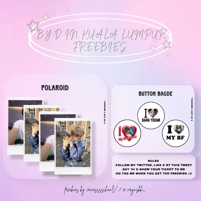 niesssschanV's tweet photo. — FREEBIES PREVIEW ‼️
FREEBIES by @niesssschanV ✶⋆˚꩜ .ᐟ 
Bang Yedam 1st Fanmeeting in KL ; Be Your D..

💌 24 August 2024 
⏰TBA
📌 Zepp Kuala Lumpur
(open slot for trade <3)

[ see you guys there 🫶🏻 !! ]
#BANGYEDAM1stFMinKL
#BANGYEDAMinMY
#BANGYEDAMinKL
#BEYOURDinMY https://t.co/sfYAbMZlFH