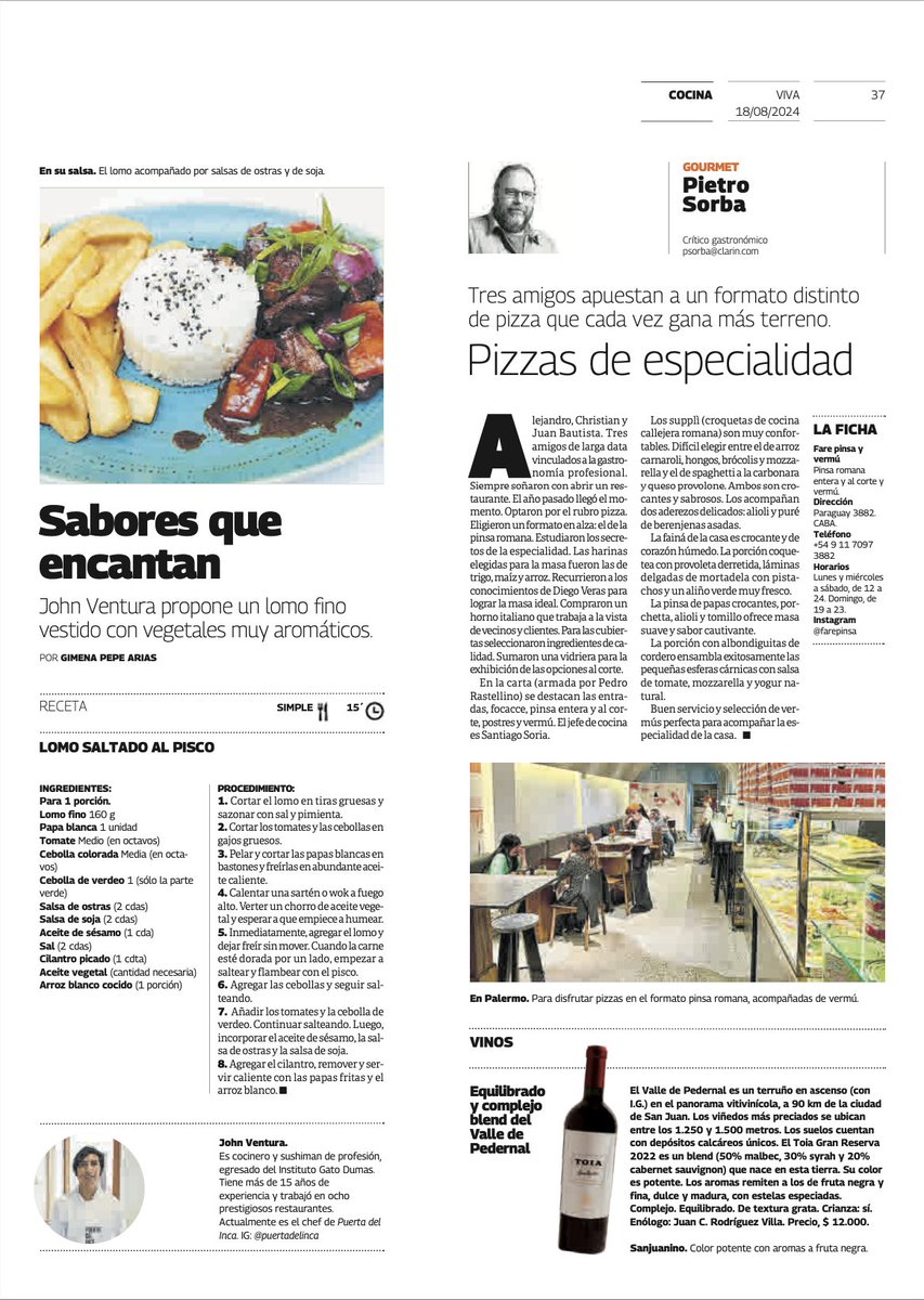 @PietroSorba (@pietrosorba) on Twitter photo Buen día. Comparto con Uds. mi nota del domingo en #revistaviva y <a href="/claringourmet/">Clarín Gourmet</a> <a href="/clarincom/">Clarín</a> . Hoy la pinsa romana de #FarePinsayVuermu. El vino de la semana es el Toia Blend Gran Reserva 2022 de <a href="/BodegaPutruele/">Bodega Putruele</a> . Buena lectura. Aquí va el link:
clarin.com/gourmet/palerm… Buen día. Comparto con Uds. mi nota del domingo en #revistaviva y <a href="/claringourmet/">Clarín Gourmet</a> <a href="/clarincom/">Clarín</a> . Hoy la pinsa romana de #FarePinsayVuermu. El vino de la semana es el Toia Blend Gran Reserva 2022 de <a href="/BodegaPutruele/">Bodega Putruele</a> . Buena lectura. Aquí va el link:
clarin.com/gourmet/palerm…