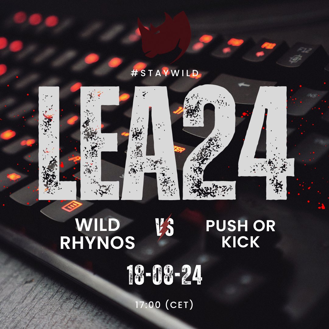 WildRhynos's tweet photo. 🔴 MATCH DAY 🔴

🗓️ 18/08/24
🕔 17:00 CET
⚔️ PUSH OR KICK
🎙️ @RapRollTV 

ÚLTIMA JORNADA DE @LEAmateur_ EN:
https://t.co/h6Z0zrCAfa

#STAYWILD #LeagueOfLegends https://t.co/7EHlUl5VIC