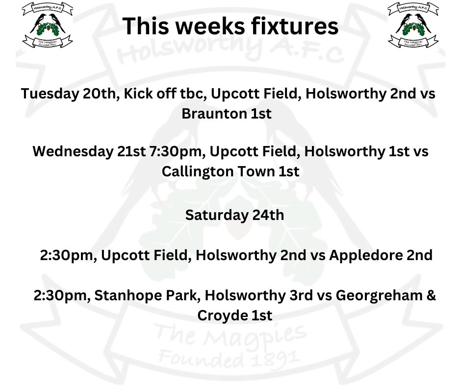 This weeks fixtures