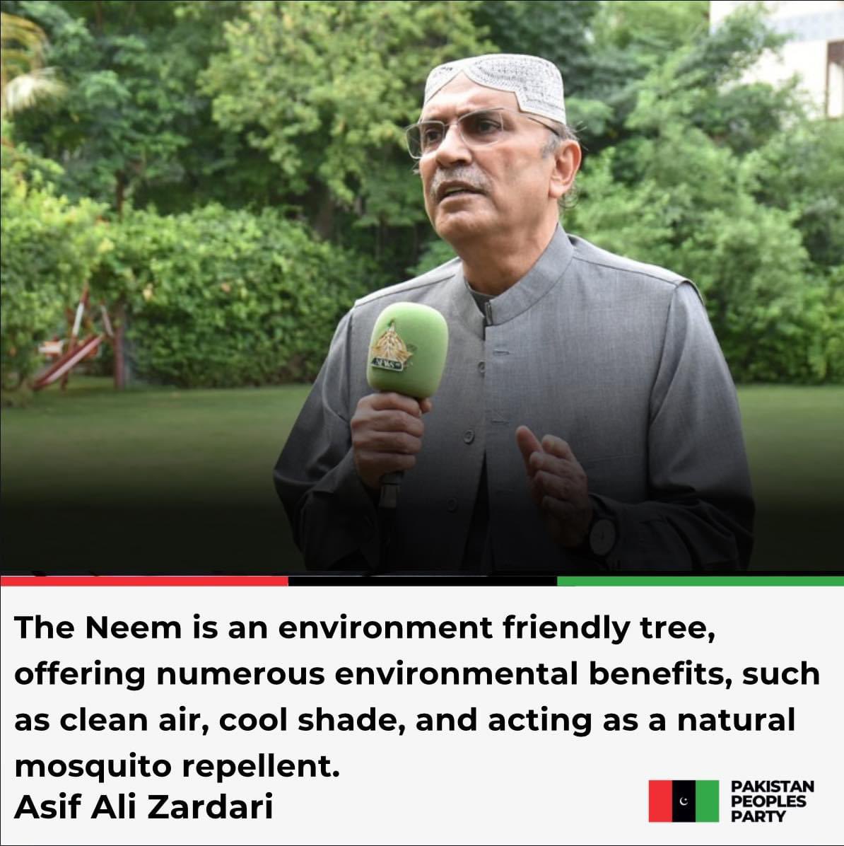 President Asif Ali Zardari plants today a Neem Tree sapling at Bilawal House, Karachi, as a part of the annual Monsoon Tree Plantation Campaign.

Read More: ppp.org.pk/pr/32356/