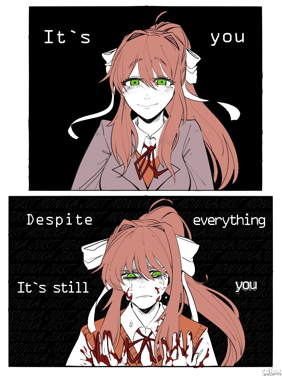 sadscruffy's tweet photo. Remorse 
#DDLC #DDLCfanart #ddlcmonika https://t.co/Zp6TO5qhD9