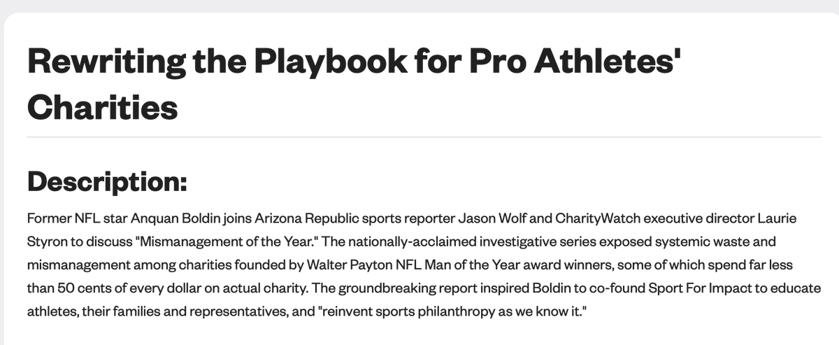 timoshei's tweet photo. What happens to the money fans donate to pro athletes' charities? The answer isn't always good. My friend
@JasonWolf has done groundbreaking reporting on this, and he's hoping to bring it to @sxsw with @AnquanBoldin &amp; @LaurieStyron. Please give 'em a vote! https://t.co/FMvI21fRJn https://t.co/H0ZWOhQ6kK