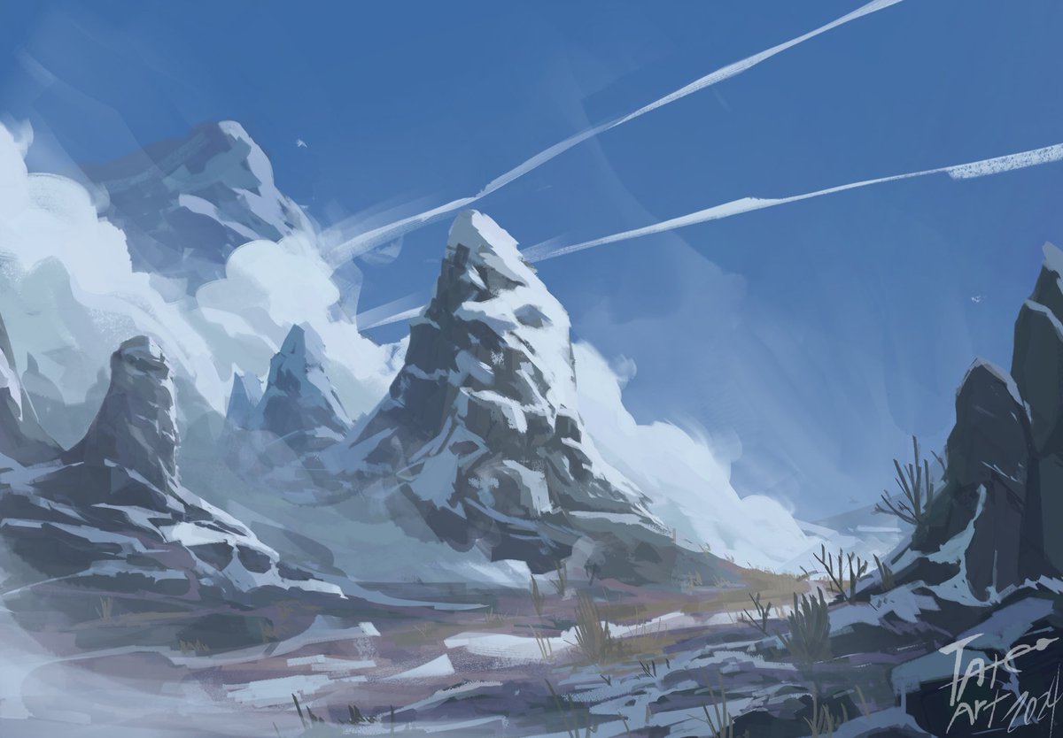 was struggling with art burnout recently but i managed to break out of it i think
have this mountainscape i just drew 

#digitalart #procreateart #digitalartist