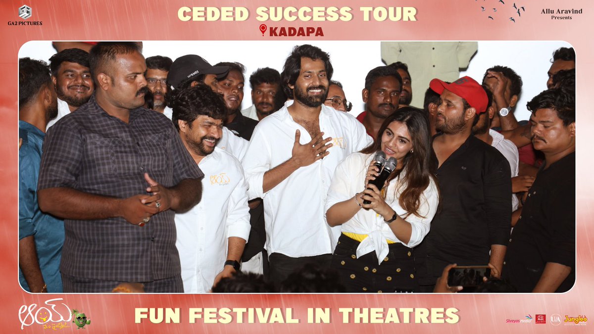 GeethaArts's tweet photo. #AAYTeam receives incredible response as they visit Ramesh Theatre, Kadapa❤️‍🔥

 #AAYFunFestival in theaters now💥

Book Tickets Now:
🎟 https://t.co/ufxrTo6Phn https://t.co/2M6bk11m5K