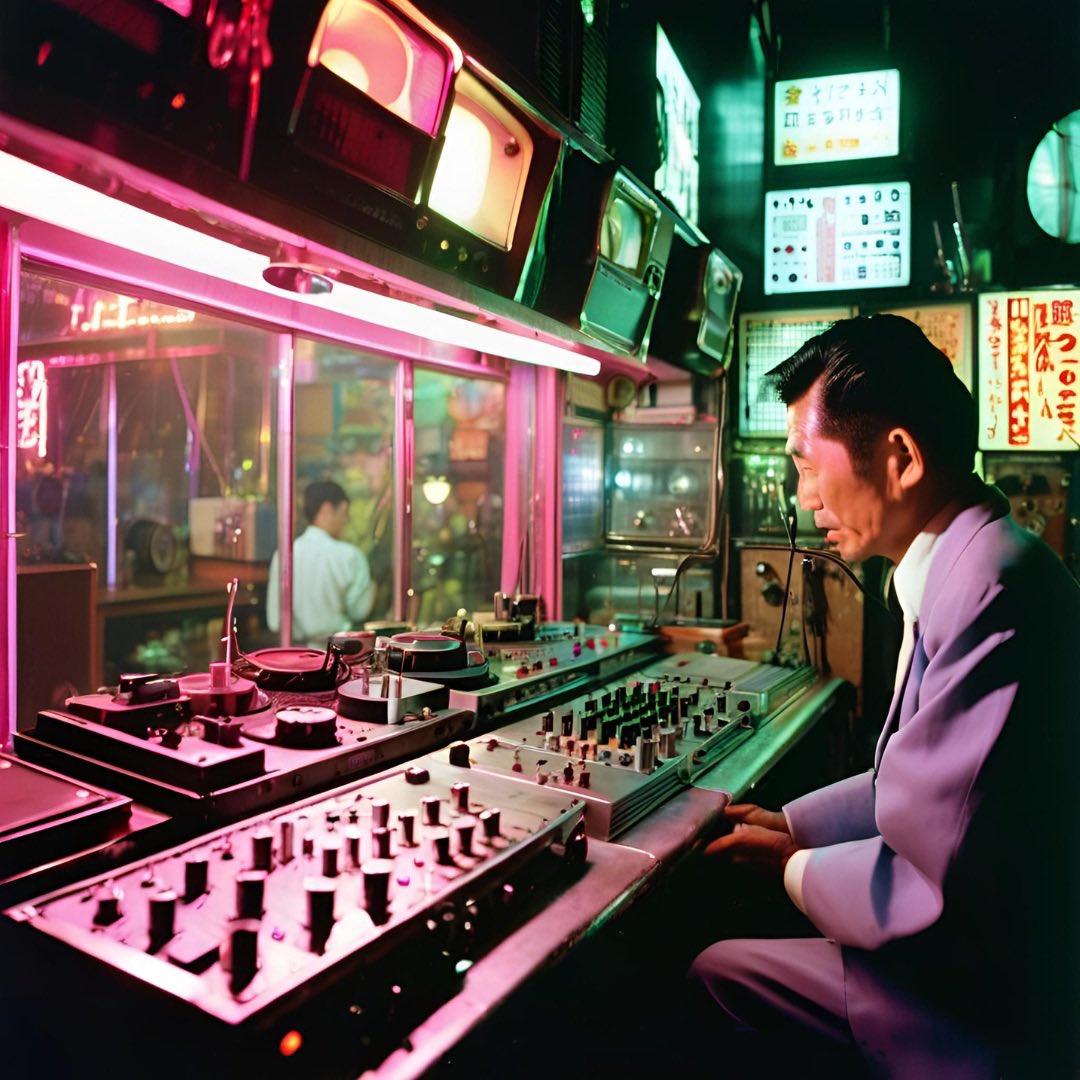 Snackhiro's tweet image. ヨぉ〜ッ‼️ブレードランナー好き❣️

昭和のネオン街で生メドレーをする男を生成してみました。

#AI生成画像  #スナックひろ　#snackhiro