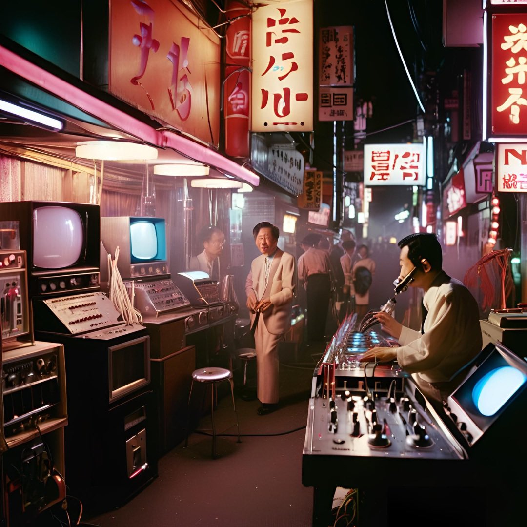 Snackhiro's tweet image. ヨぉ〜ッ‼️ブレードランナー好き❣️

昭和のネオン街で生メドレーをする男を生成してみました。

#AI生成画像  #スナックひろ　#snackhiro