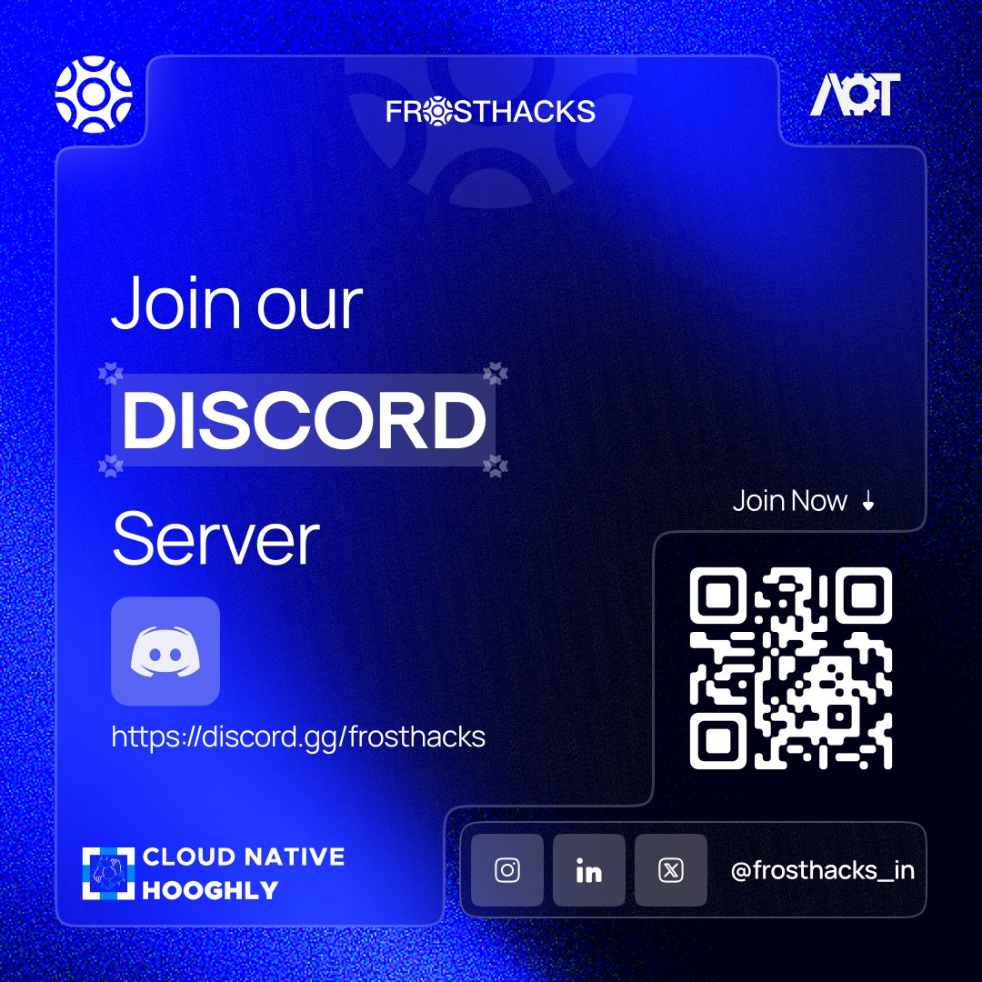 🚨 Attention Frosties! 🚨

The countdown is on! To stay updated and ready, join our Discord server now: discord.gg/frosthacks

All updates, team formations, and crucial info will be shared exclusively on Discord.

#aotconnect #cnh #frosthacks