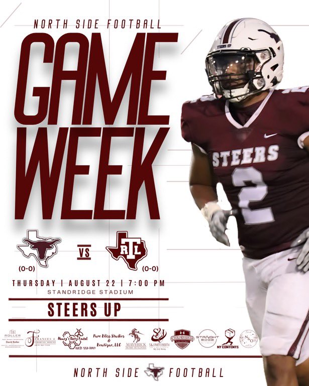 Your Steers are back in action on Thursday August 22nd as they take on RL Turner at Standridge Stadium in Carrollton, Texas!

This week Game Day sponsor is brought you by N&amp;O T-shirts and More! Read their short bio below and contact them today for all your custom items!