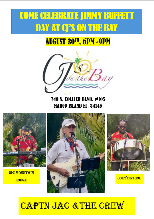 CaptnJac1's tweet photo. Media Description: Happy to celebrate Jimmy Buffett Day down on beautiful Marco Island.  Hope to see you there! https://t.co/hIMZbxlJPY