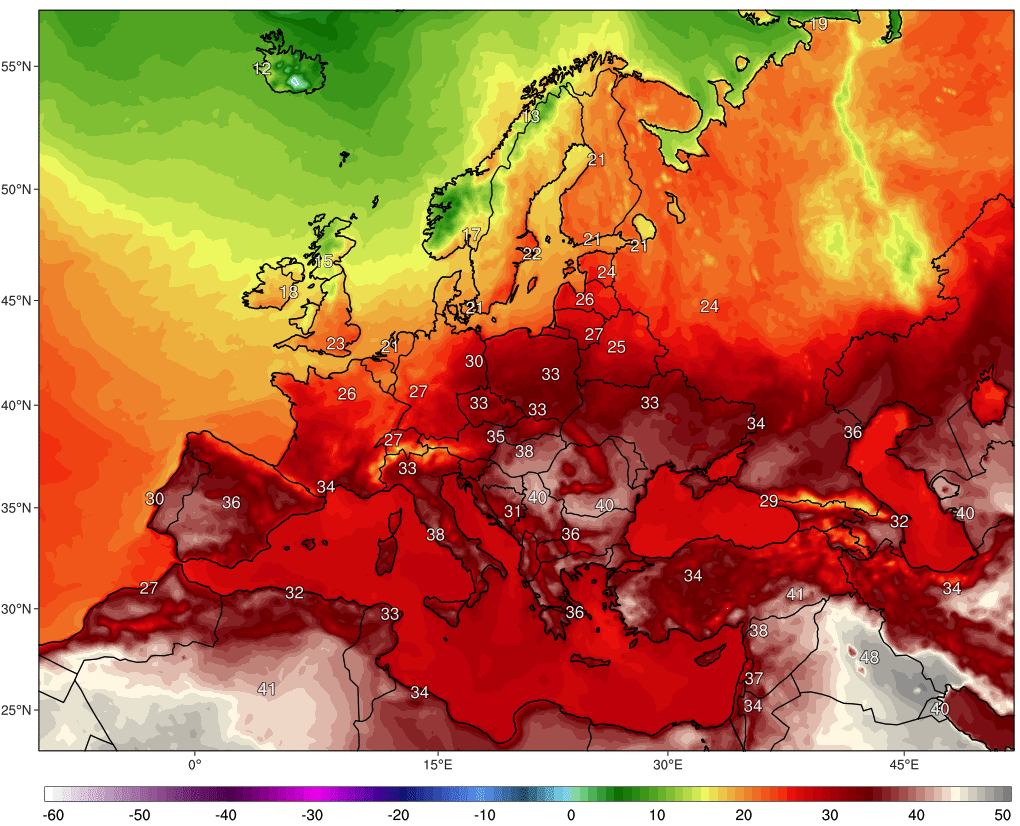 PGDynes's tweet photo. 🌡️🔥 Southern #Europe will be on fire this week with intense heat waves pushing temperatures into the mid-40s°C! Expect yet more sweltering hot and fire conditions across #Spain, #Italy, and #Greece. #Heatwave #ClimateCrisis #StaySafe https://t.co/bBOU3lyrKh
