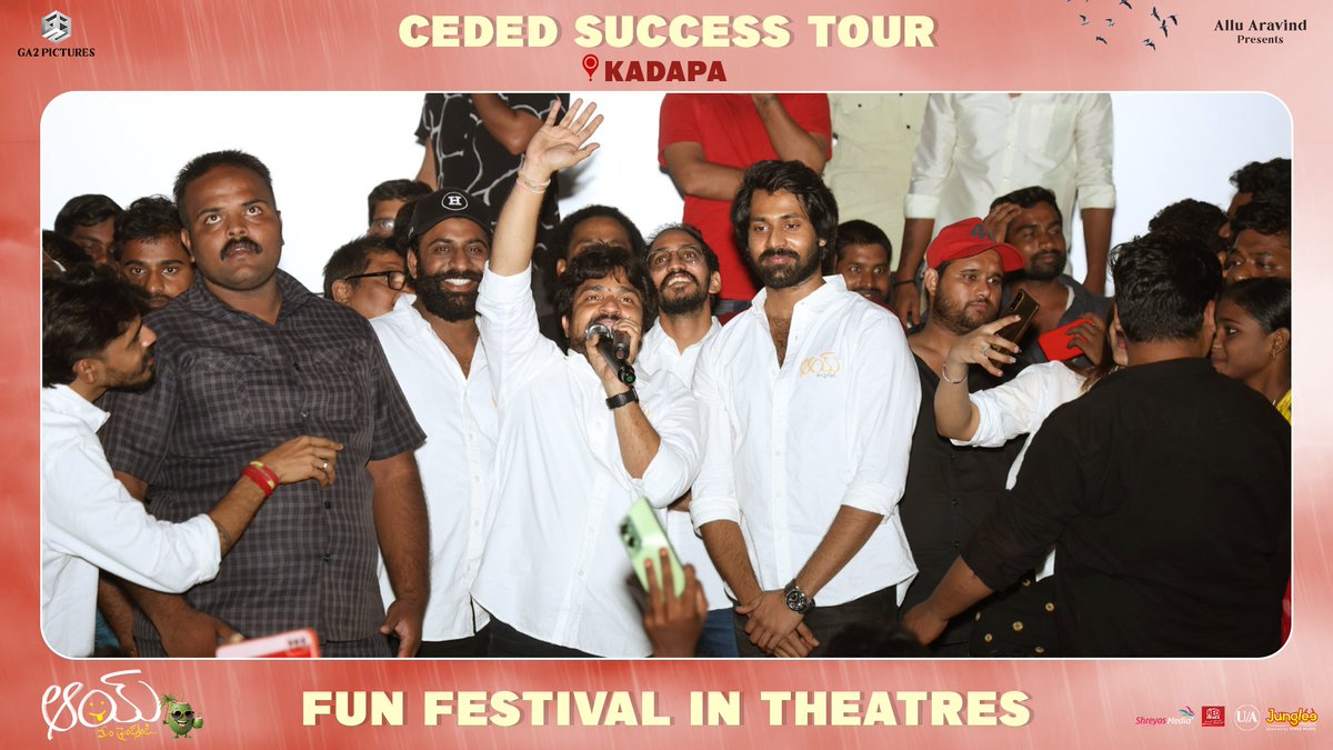 shreyasmedia's tweet photo. #AAYTeam receives incredible response as they visit Ramesh Theatre, Kadapa❤️‍🔥

 #AAYFunFestival in theaters now💥

Book Tickets Now:
🎟 https://t.co/Y94WJVbBRL

@shhreyasgroup #ShreyasMedia #ShreyasGroup https://t.co/CHotHkY4Bc