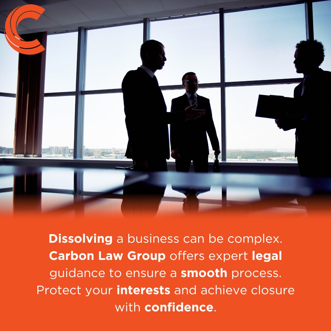 CarbonLawGroup's tweet image. Dissolving a business can be complex. Carbon Law Group offers expert legal guidance to ensure a smooth process. Protect your interests and achieve closure with confidence.

#businessdissolution #legaladvice #closingtime