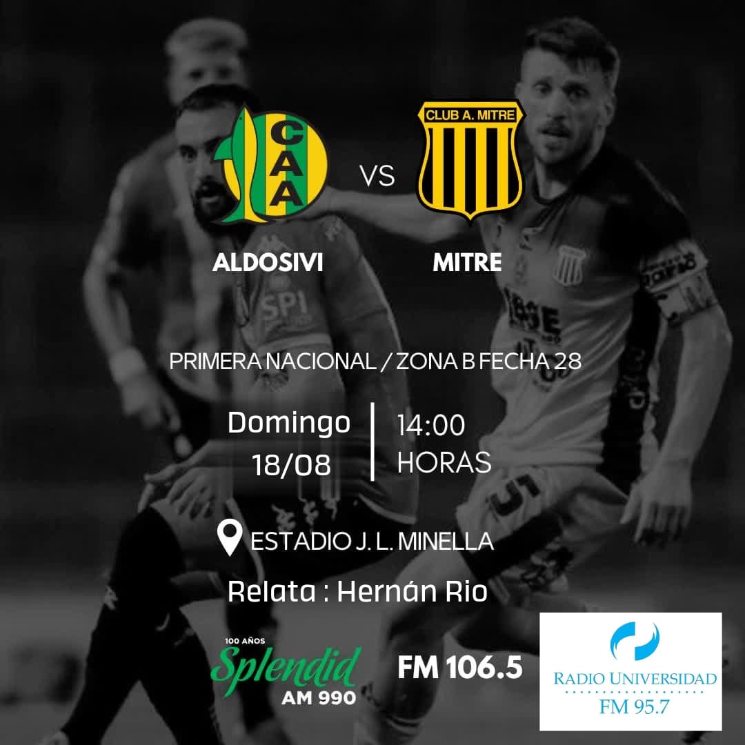 Hoy por <a href="/universidad957/">Radio Universidad</a> #Aldosivi busca la recuperación....y estaremos con los amigos de Radio Splendid 106.5 de <a href="/GobiernoSDE/">Gobierno de Santiago del Estero</a>  Que radio elegis para escuchar futbol? <a href="/juan_travesano/">Juan Travesaño</a> <a href="/DScuffi/">Daniel Scuffi</a> <a href="/emicarrasco21/">Emiliano Carrasco</a> <a href="/DanielCacioli/">Daniel Cacioli</a> <a href="/RubenOFerrari/">Cazador de Noticias</a> <a href="/VitoMundial/">Vito Amalfitano MdP</a> <a href="/patogarciarena/">Patricia Garciarena</a>