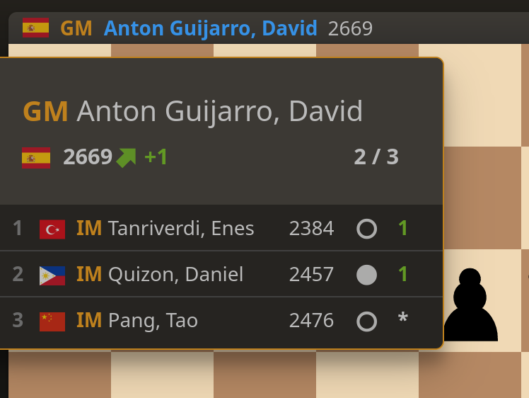 Lichess_ES's tweet photo. Nueva herramienta en las emisiones: pasando el raton por encima del nobre de un jugador puedes ver los adversarios pasados, los puntos y la variacion estimada! Estas informaciones tambien estan disponibles en la nueva pestaña "players". https://t.co/uLFIbApFSG