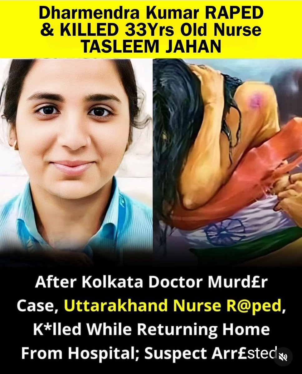 RamanaSippy's tweet photo. 2nd Rape case in a row.
Shocking ~ Dharmendra accused of raping nurse Tasleem Jahan in Uttarakhand. No outrage or protest despite it being a BJP-ruled state. Let’s not be silent. We need to demand justice and ensure such incidents are not overlooked. #JusticeForTasleem https://t.co/CkuWTMzBY8
