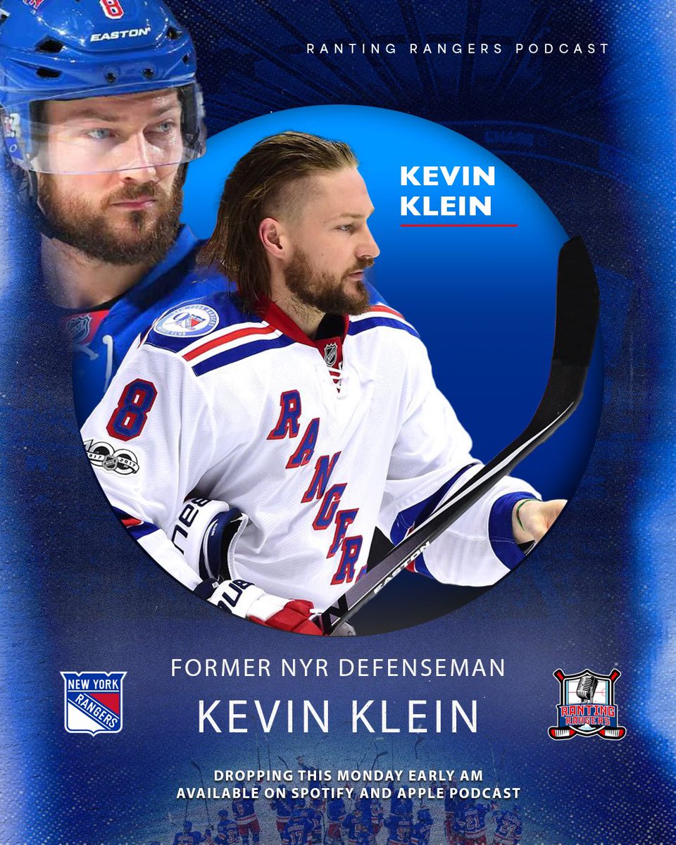 RantingRangers's tweet photo. Dropping Tomorrow Early AM

Former Ranger Kevin Klein comes on to chat about his NHL career 

~ Draft/playing in Nashville

~ 2014 &amp; 2015 NYR runs

~ The ear incident

~ Locker room shenanigans https://t.co/EZZ8X46p7C