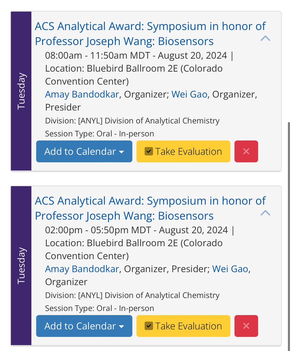 Wei Gao (@weigaolab) on Twitter photo Co-chairing <a href="/ACS/">Adam Spangler</a> Analytical Award: Symposium in honor of Professor <a href="/JWangnano/">Joe Wang</a> with Amay this Tuesday, Aug 20th! We have a wonderful list of speakers in sensors! <a href="/ProfJohnARogers/">John A Rogers</a> <a href="/ShanaOKelley/">Shana Kelley</a> <a href="/JinxingLi123/">Jinxing Li</a> <a href="/JunChenLab/">Jun Chen</a> <a href="/LabNetz/">Netz Lab @ Hopkins</a> <a href="/MinteerLab/">Minteer Lab</a> Welcome to join! #ACSFall2024 <a href="/ACS_ANYL/">@ACS_ANYL</a> Co-chairing <a href="/ACS/">Adam Spangler</a> Analytical Award: Symposium in honor of Professor <a href="/JWangnano/">Joe Wang</a> with Amay this Tuesday, Aug 20th! We have a wonderful list of speakers in sensors! <a href="/ProfJohnARogers/">John A Rogers</a> <a href="/ShanaOKelley/">Shana Kelley</a> <a href="/JinxingLi123/">Jinxing Li</a> <a href="/JunChenLab/">Jun Chen</a> <a href="/LabNetz/">Netz Lab @ Hopkins</a> <a href="/MinteerLab/">Minteer Lab</a> Welcome to join! #ACSFall2024 <a href="/ACS_ANYL/">@ACS_ANYL</a>
