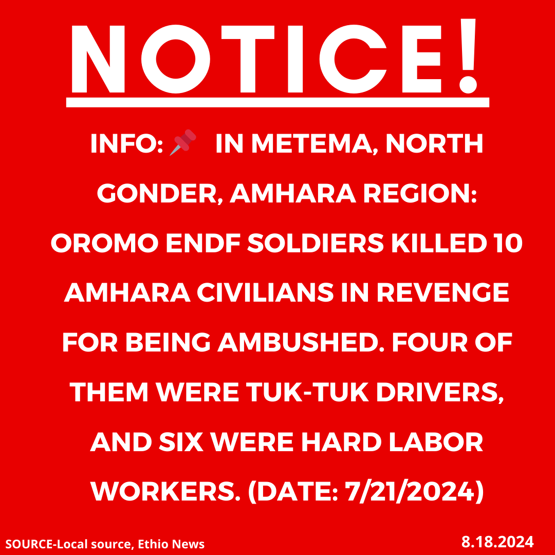 xotrinx1's tweet photo. INFO:  📍 In Metema, North Gonder, Amhara region: Oromo ENDF soldiers killed 10 Amhara civilians in revenge for being ambushed. Four of them were tuk-tuk drivers, and six were hard labor workers. (Date: 7/21/2024)

#Ethiopia #xotrin #Amharagenocide #Amharamassacre #OromoENDFmurdersAmharacivilians #OromoENDFkillings