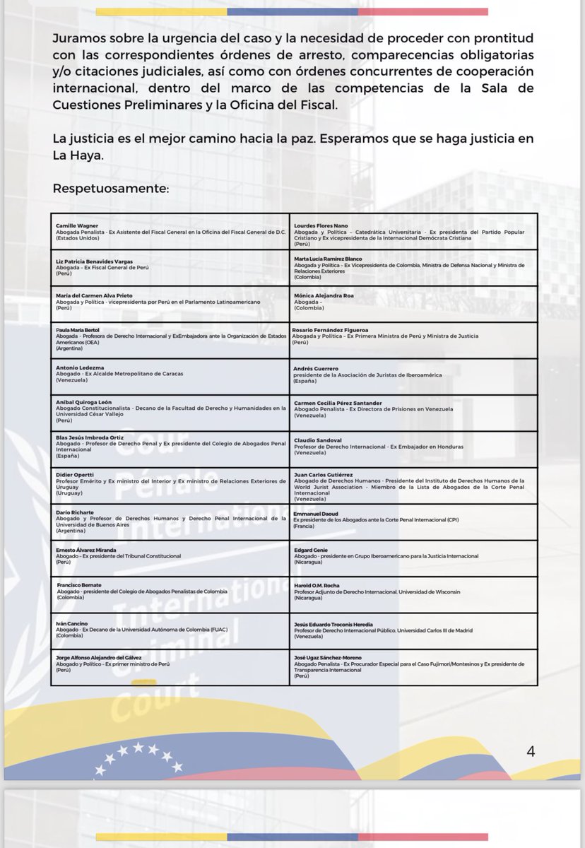 Atención‼️Un grupo de juristas del mundo, defensores de los DDHH y la Justicia Penal Internacional, solicitan ante <a href="/IntlCrimCourt/">Int'l Criminal Court</a> y Oficina del Fiscal <a href="/KarimKhanQC/">Karim A. A. Khan KC</a>, active medidas de detención, comparecencias forzosas y coercitivas contra Nicolás Maduro y cadena de mando. 🧵