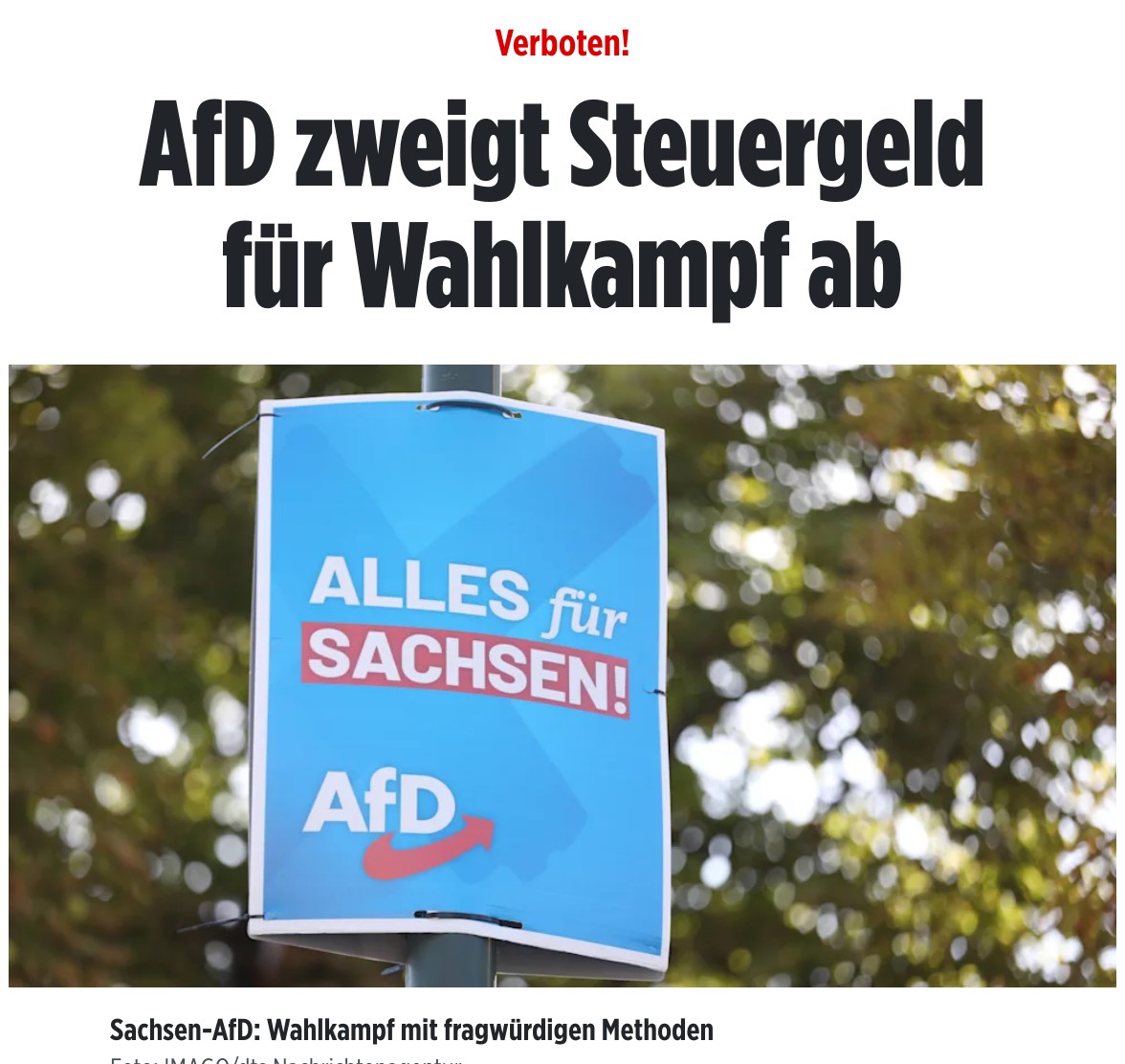 NoAFD_BTW33's tweet photo. "Es ist ein wohlklingender Satz, der gleich oben auf der Homepage der #Sachsen-#AfD steht:„Strafbarkeit für Steuerverschwendung und Missmanagement“. Doch offenbar verstößt die Partei selbst gegen die eigenen Regeln!"
#AfDmachtDumm #AfdVerbot #FCKNZS #NoAfD
https://t.co/VdL7mdVYwd https://t.co/wgcLj2I1Aj